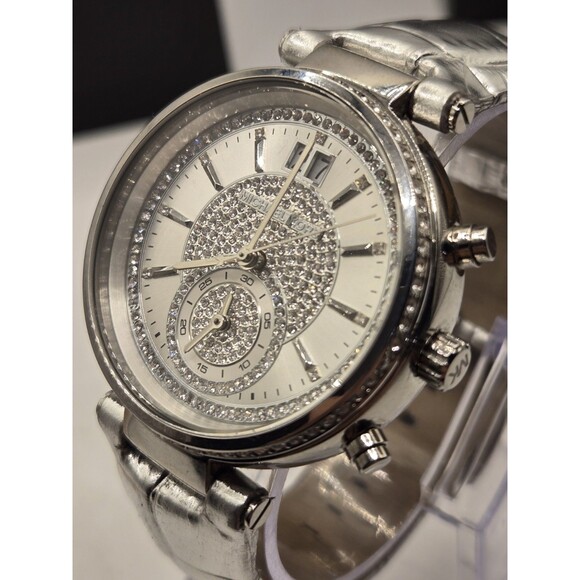MICHAEL KORS LADIES Sawyer Chronograph Watch MK2443. RUNS - DEFECT PLEASE READ - Picture 9 of 14